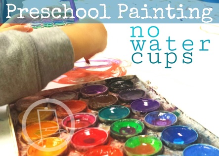 Use spray bottles to saturate your watercolor palettes! Brilliant! No more spilled water cups. Plus, it's really fast and kids love spray bottles. [Orange Easel Art]