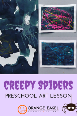 Inside the Preschool Art Room - Creepy spider drawing and painting lesson for the the preschool classroom