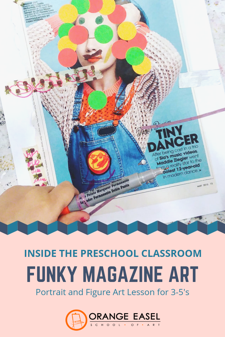 Inside the Preschool Art Room : Portraiture and Figure Study by using magazines as your canvas (and whatever else you have lying around)