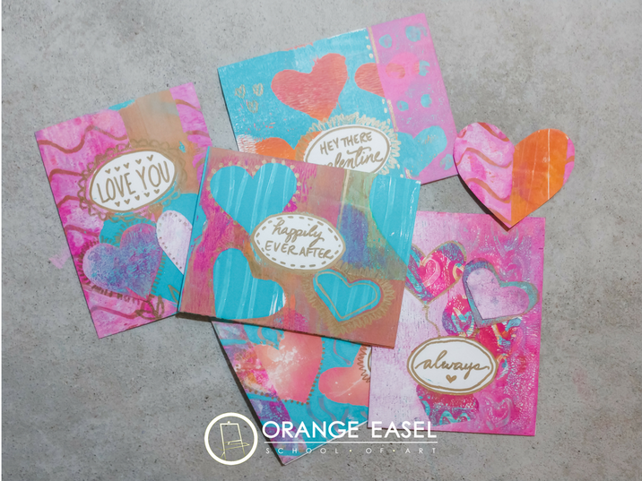 Valentines Day printmaking activity for homemade cards - ORANGE EASEL