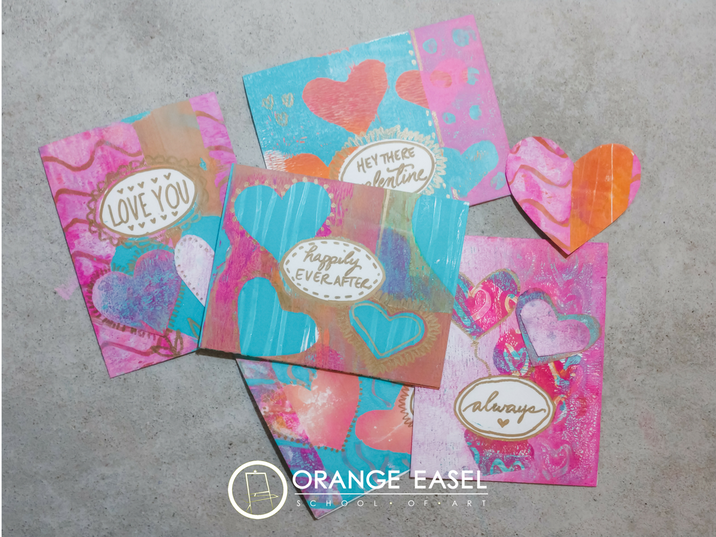 Gel Print Kids Art Activity perfect for homemade diy valentines -- uses gelli plates -- finished with gold detailing